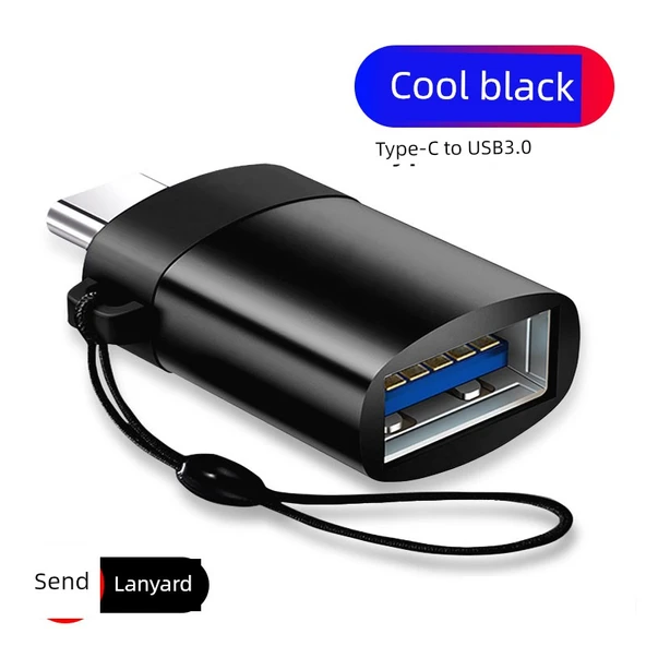 Type-C OTG Adaptör - Boyun Askılı - Siyah Renkli (Tekli Paket)