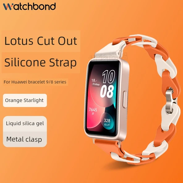 Huawei B3 Akıllı Bileklik Silikon Kordon - Turuncu Yıldız Işığı - Açık Altın Toka + HD Film