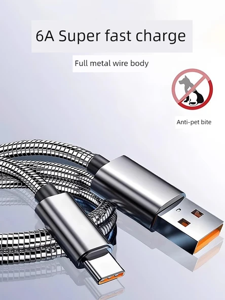 Evcil Hayvan Isırmasına Dayanıklı USB Type-C Kablo 66W Süper Hızlı Şarj - 1 Metre - Metalik Gri (Üçlü Paket) - 2
