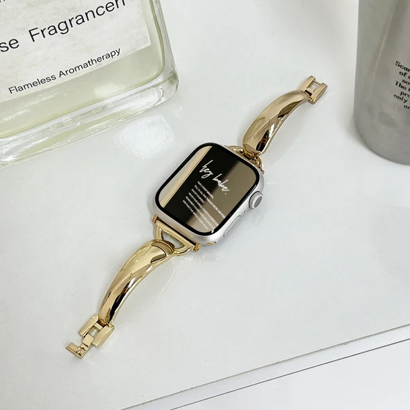 Altın Paslanmaz Çelik Apple Watch Kordonu - 46mm (iwatchS10)