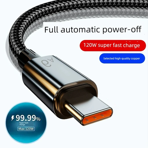 Type-C Data Kablosu - Siyah Örgülü - 1.5 Metre - 120W Süper Hızlı Şarj