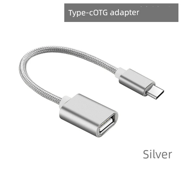 Type-C USB 3.0 OTG Adaptör - Gümüş, Örgülü Kablo