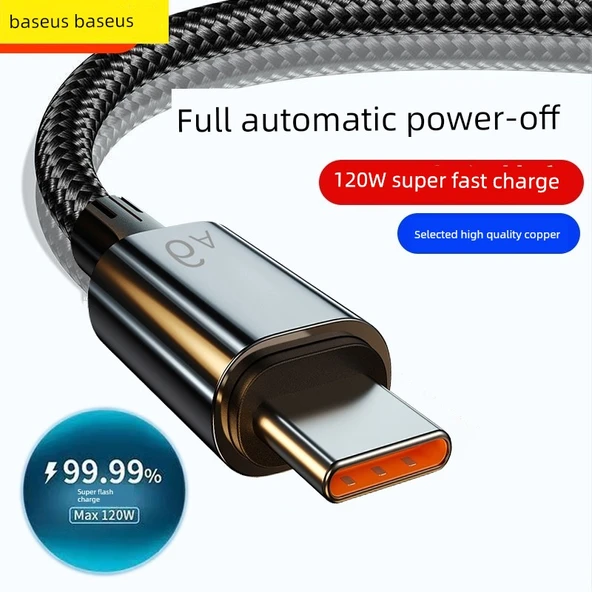 Type-C Data Kablosu - Siyah Örgülü - 1.5 Metre - 120W Süper Hızlı Şarj - 2