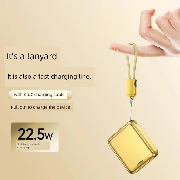 10000mAh Taşınabilir Powerbank - Mat Siyah, 20W Hızlı Şarj, Type-C Kablolu - 8