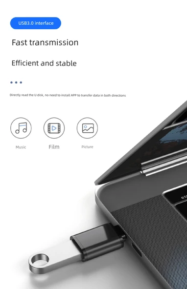 Apple - USB 3.0 OTG Adaptör - Yüksek Hızlı Klasik Siyah - 1 Adet + Askı - Resim 10