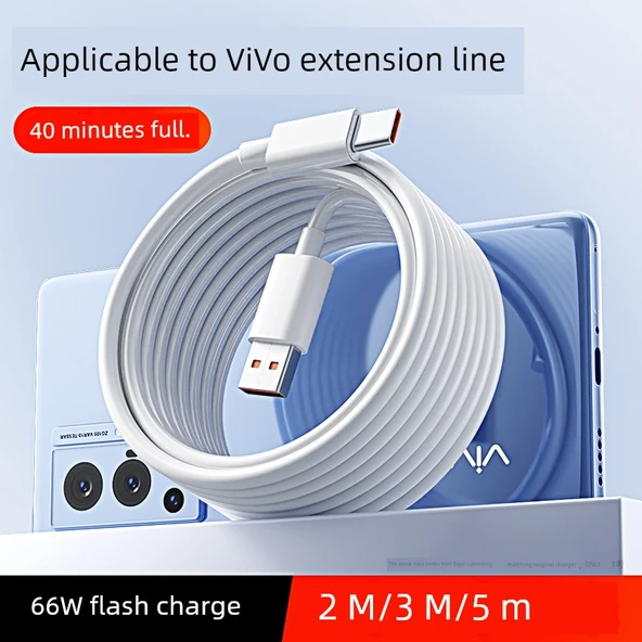 USB - Type-C Şarj Kablosu - 66W Süper Hızlı Şarj - 5 Metre - Tekli Paket