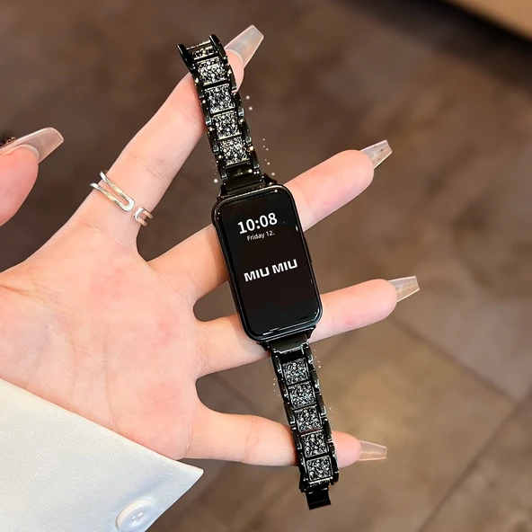 Huawei Bileklik 10/10nfc Metal Tam Elmas Saat Kordonu - Metal Desenli Siyah