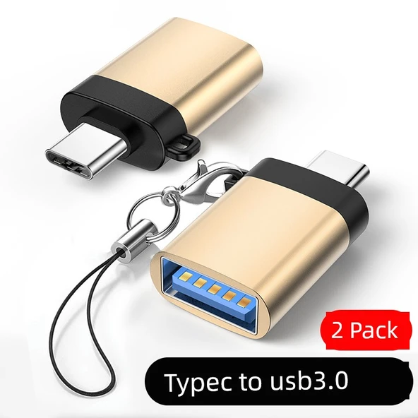 Type-C - USB 3.0 OTG Adaptör - Ekspres Altın - 2 Adet + Askı