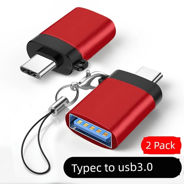 Type-C - USB 3.0 OTG Adaptör - Yüksek Hızlı Çin Kırmızısı - 2 Adet + Askı