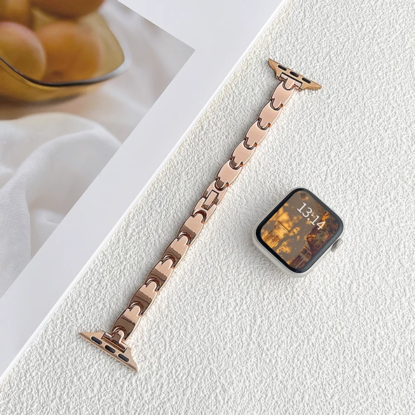 Seramik Desenli Apple Watch Kordonu - iwatch series10 [42mm] - Gül Altın