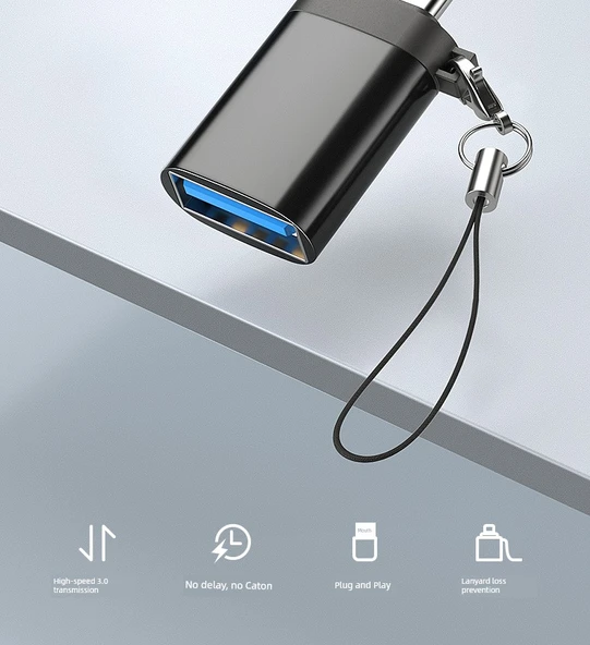 Apple - USB 3.0 OTG Adaptör - Yüksek Hızlı Klasik Siyah - 1 Adet + Askı - Resim 5