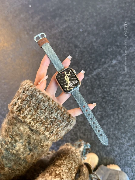 Apple Watch 42mm (1~3 Gen) Uyumlu Batik Desenli Kot Kordon - Retro Mavi