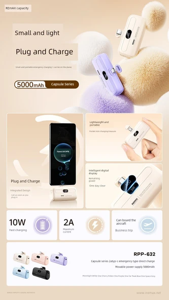 5000mAh Kompakt Taşınabilir Şarj Aleti - Ay Işığı Beyazı - Type-C - Resim 6