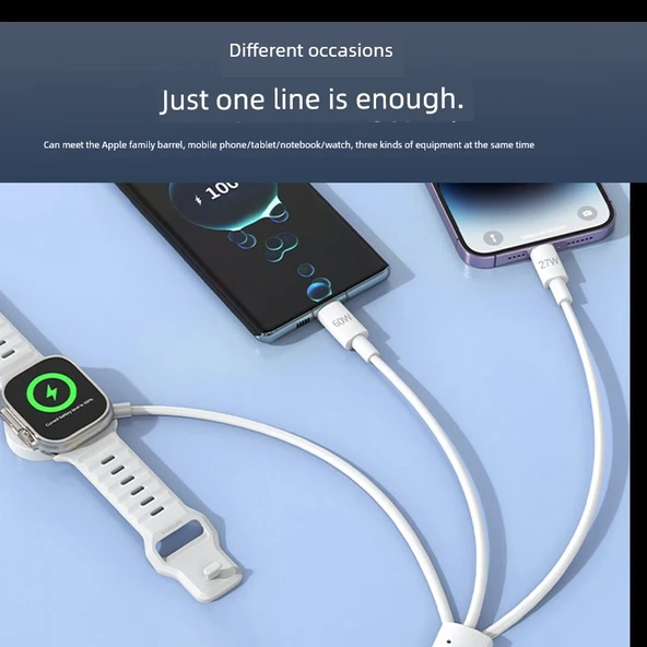 2'si 1 Arada Apple Watch ve Telefon Kablosuz Şarj Aleti - Type-C iWatch Şarj Ünitesi 1m - 4