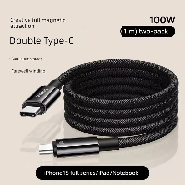 Manyetik USB-C Şarj Kablosu - Tungsten Altın Çift C İki Adet (1m, 100W)