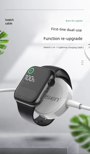2'si 1 Arada Apple Watch ve Telefon Kablosuz Şarj Aleti - Type-C iWatch Şarj Ünitesi 1m - 8