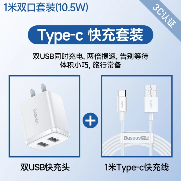Çift USB Portlu Şarj Aleti - 10W - 1m Type-C Kablolu