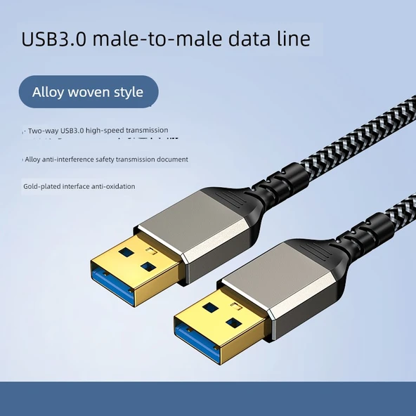 Çift USB 3.0 Erkek-Erkek Data Kablosu - 2m Alaşım