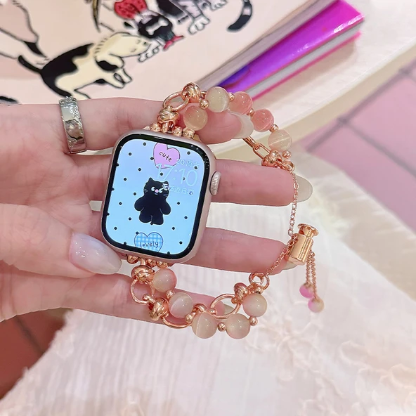 Pembe Turuncu Kedi Gözü Apple Watch Kordonu 40mm - iwatch 4/5/6/se