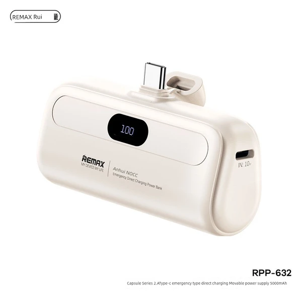 5000mAh Kompakt Taşınabilir Şarj Aleti - Ay Işığı Beyazı - Type-C - Resim 8