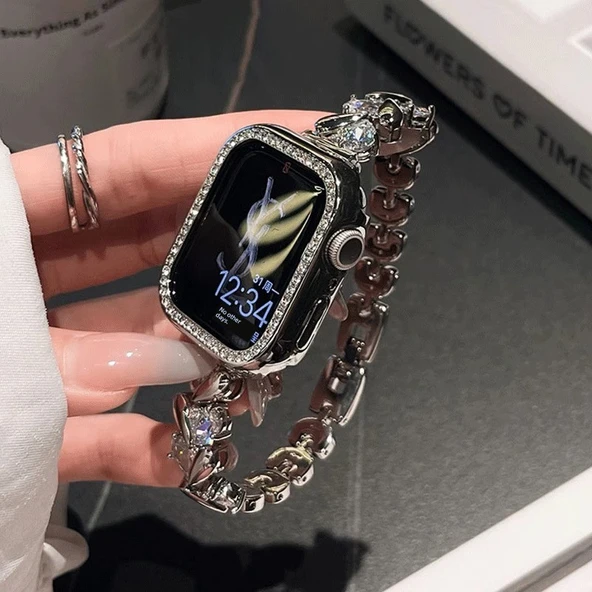 Xiaomi Bracelet 9Pro Rose Gold Kalp Beyaz Taşlı Zirkon Bileklik - 6