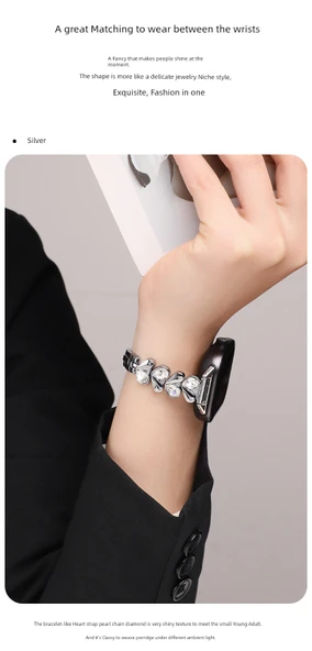 Xiaomi Bracelet 9Pro Rose Gold Kalp Beyaz Taşlı Zirkon Bileklik - 9