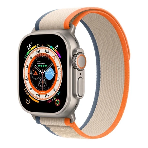 Apple Watch 4/5/6/SE (40mm) için Turuncu-Bej Naylon Örme Kordon
