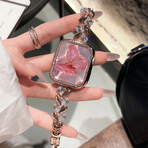 Redmi Watch 5 Rose Gold Kalp Hao Taşlı Zirkon Bileklik ve Elmas Kılıf