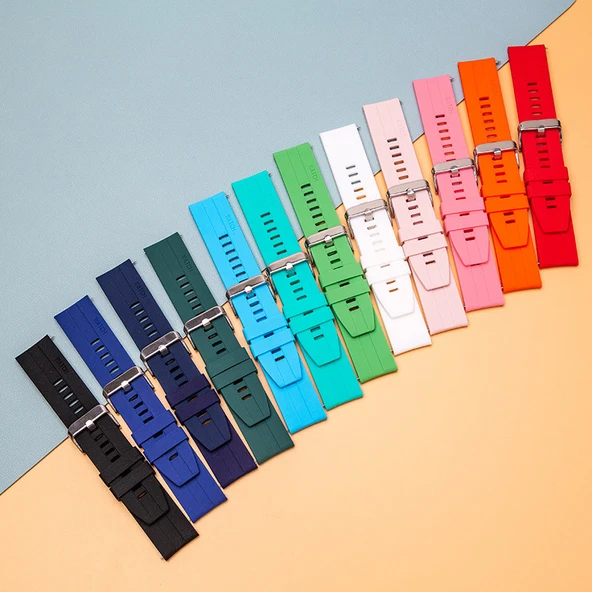 22mm Gümüş Tokalı Turuncu Silikon Saat Kordonu - 5