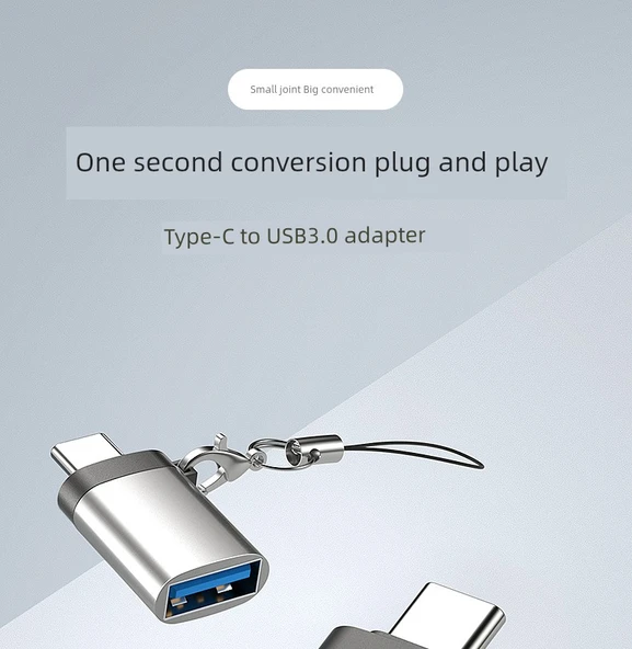 Type-C - USB 3.0 OTG Adaptör - Yüksek Hızlı Gümüş ve Kırmızı - 2 Adet + Askı - 4
