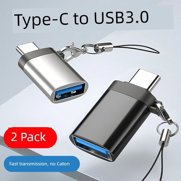 Type-C - USB 3.0 OTG Adaptör - Yüksek Hızlı Gümüş ve Kırmızı - 2 Adet + Askı - 2