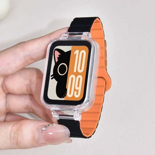 Xiaomi Bracelet 7Pro Manyetik Silikon Kordon - Siyah Turuncu