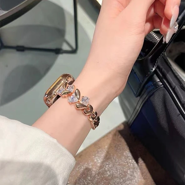 Xiaomi Bracelet 9Pro Rose Gold Kalp Beyaz Taşlı Zirkon Bileklik - 5