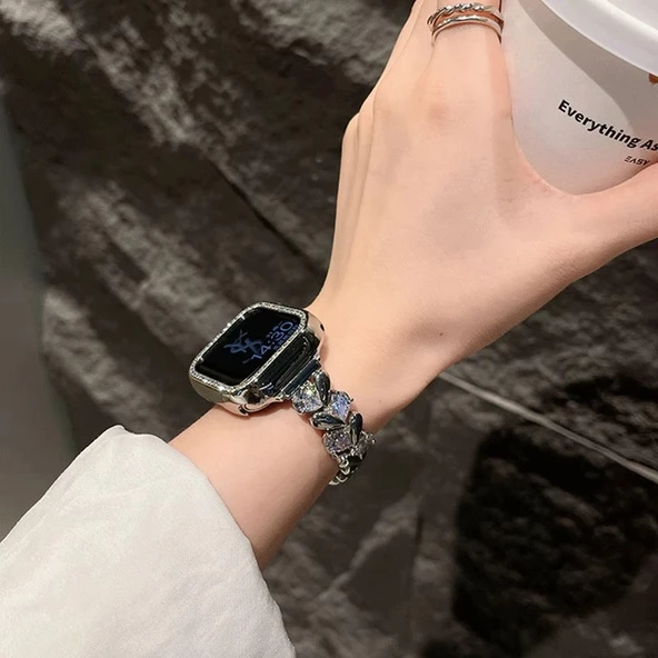 Xiaomi Bracelet 9Pro Rose Gold Kalp Beyaz Taşlı Zirkon Bileklik - 3