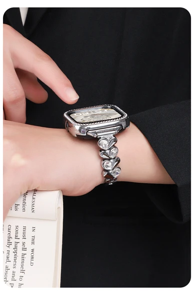 Xiaomi Bracelet 9Pro Rose Gold Kalp Beyaz Taşlı Zirkon Bileklik - 11