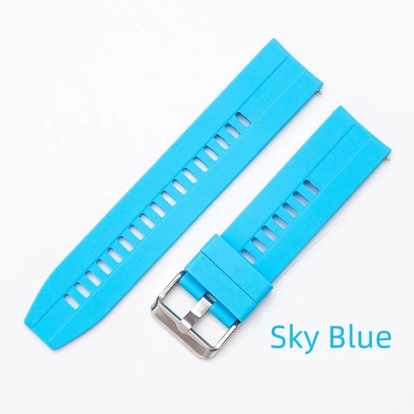 20MM Gümüş Tokalı Gök Mavisi Silikon Saat Kordonu