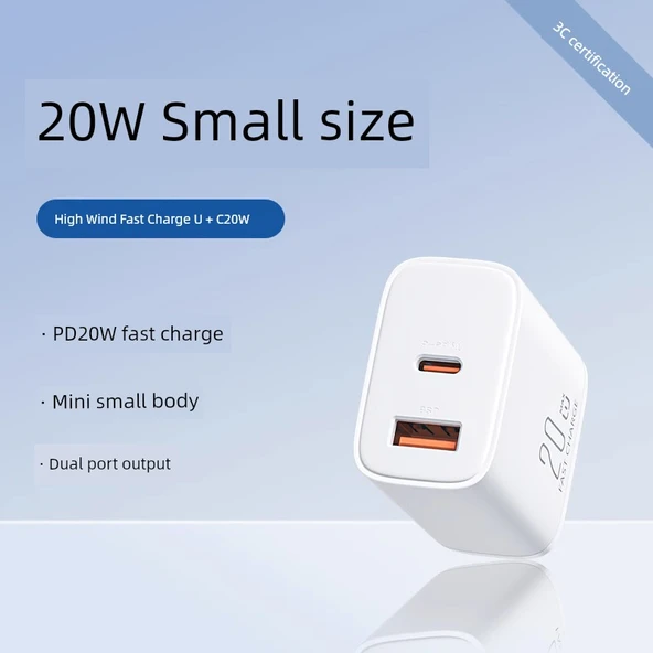 30W Üç Portlu Dijital Ekranlı Hızlı Şarj Aleti - 20W USB + Type-C