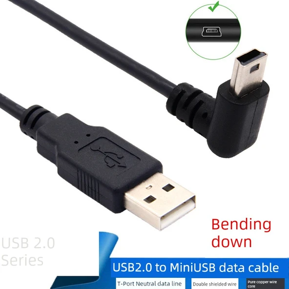 USB - Mini USB Şarj ve Data Kablosu - 1.5m, Düz - Köşeli (Model 2)