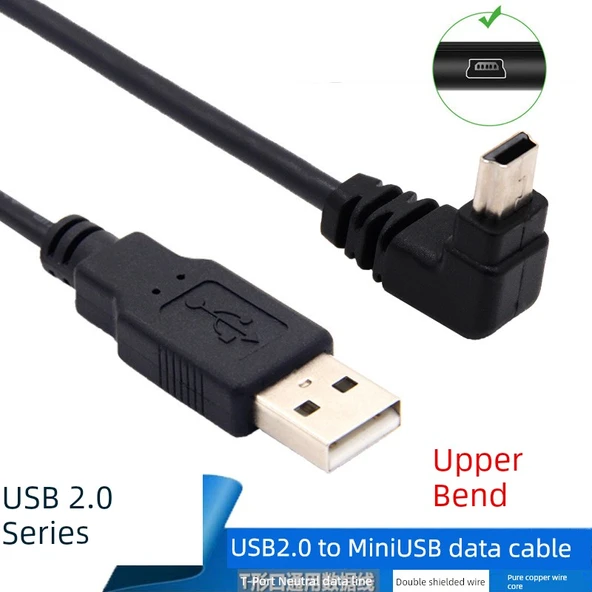 USB - Mini USB Şarj ve Data Kablosu - 1m, Düz - Köşeli (Model 2)
