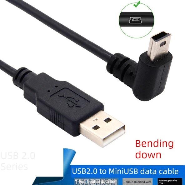 USB - Mini USB Şarj ve Data Kablosu - 1m, Düz - Köşeli (Model 1)