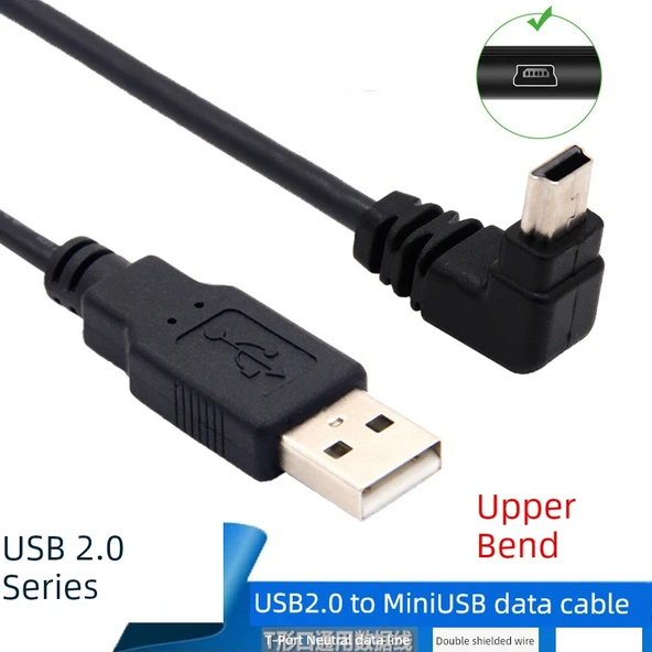 USB - Mini USB Şarj ve Data Kablosu - 1.5m, Düz - Köşeli (Model 1)