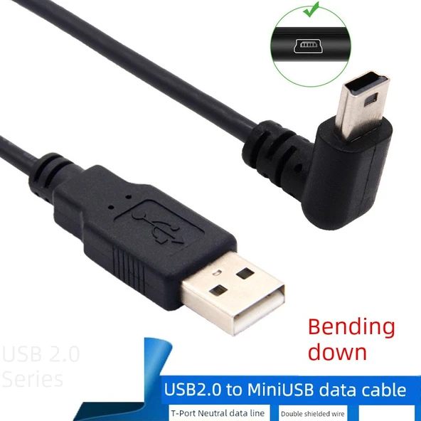 USB - Mini USB Şarj ve Data Kablosu - 0.25m, Düz - Köşeli (Model 3)