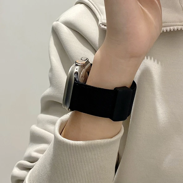 Apple Watch 42/44/45/49mm (1-9. Nesil) Sütlü Çay Naylon Manyetik Kordon - 4