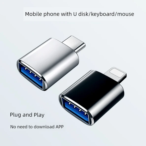 Evrensel OTG Adaptörü - Siyah (Apple/Type-C/Android 3'ü 1 Arada) - 2