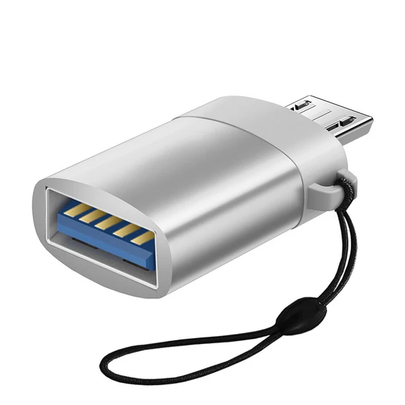 Evrensel OTG Adaptörü - Gümüş, Askılıklı (Android)