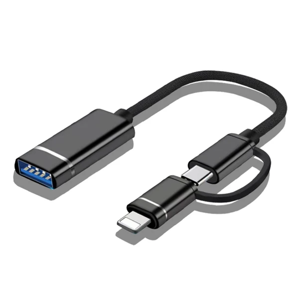 Evrensel OTG Adaptörü - Siyah (Apple/Type-C 2'si 1 Arada)