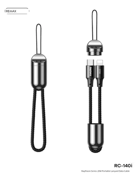 20W Hızlı Şarj Lanyard Data Kablosu - 12cm Gri C-L - 2