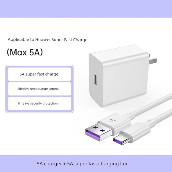 Type-C 100W Süper Hızlı Şarj Kablosu 1m - Süper Hızlı Şarj Başlığı + 5A