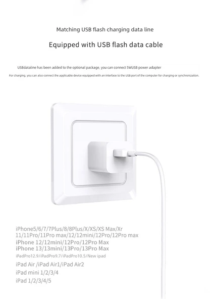iPhone Şarj Aleti - 1m Data Kablosu + 12W Şarj Başlığı - 9