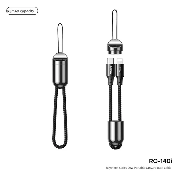 20W Hızlı Şarj Lanyard Data Kablosu - 12cm Gri C-L